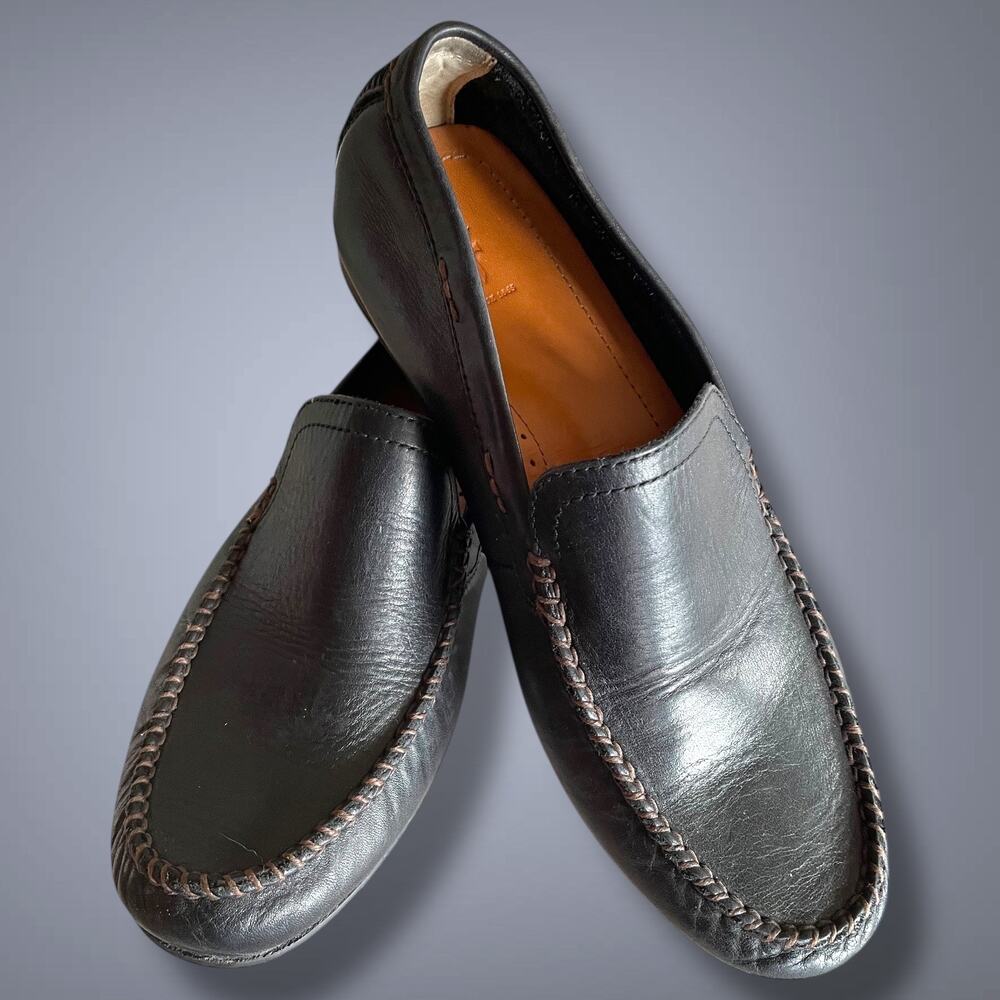 Men's Black Leather Slip-On Loafers